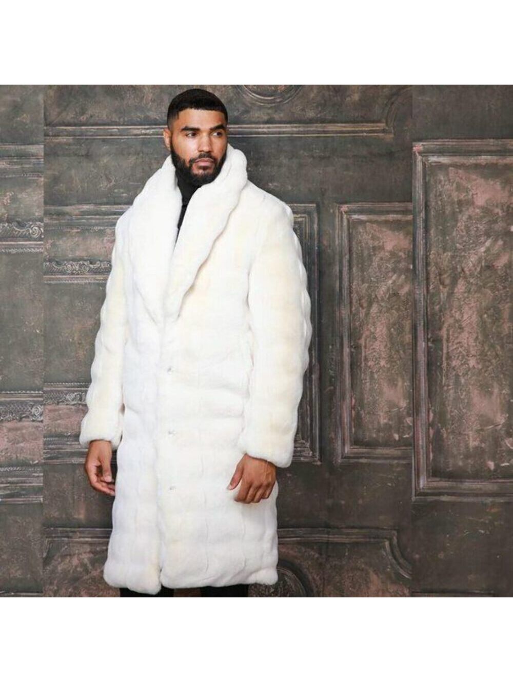 Men's Fashion Ivory Faux Fur Overcoat